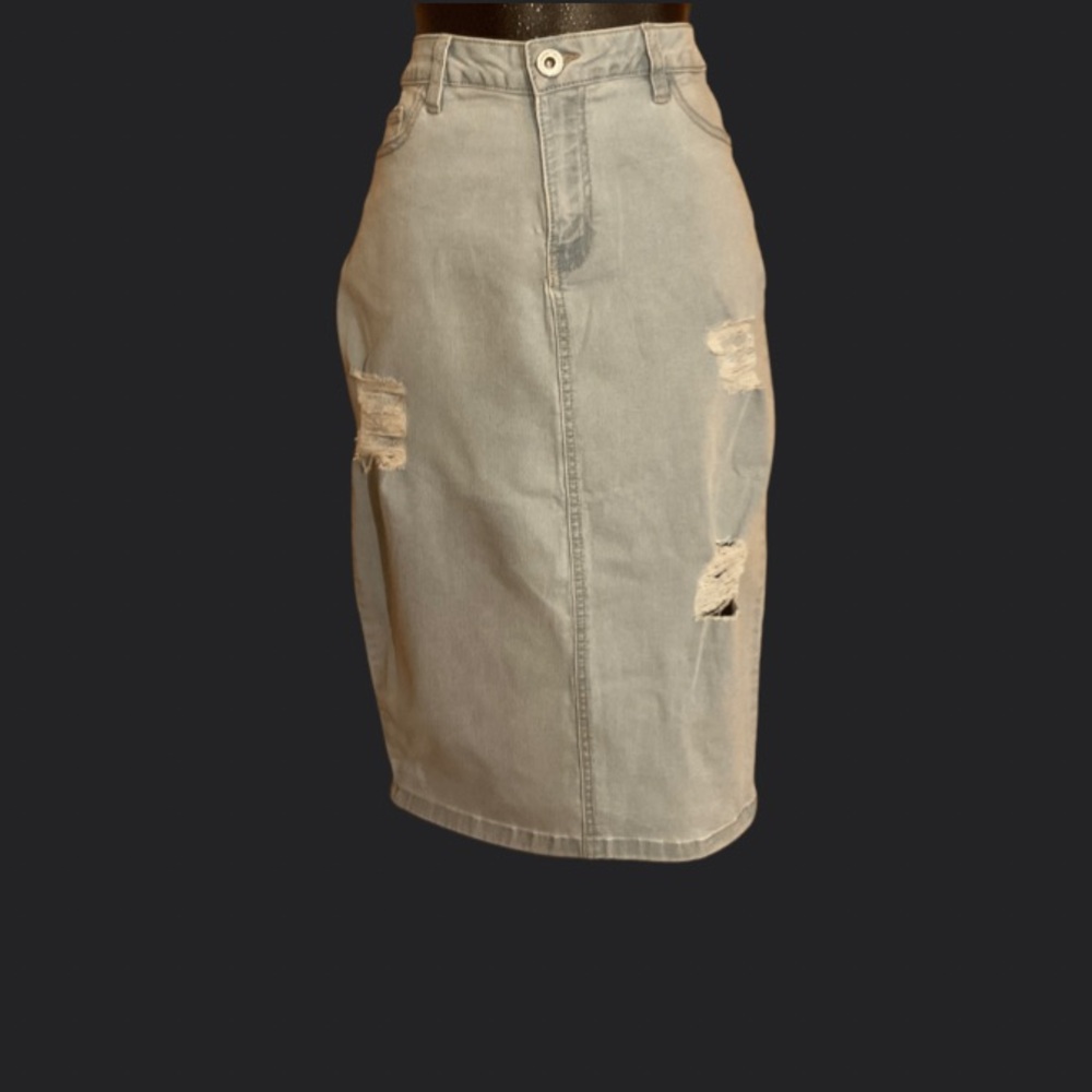 Distressed Denim Midi Skirt